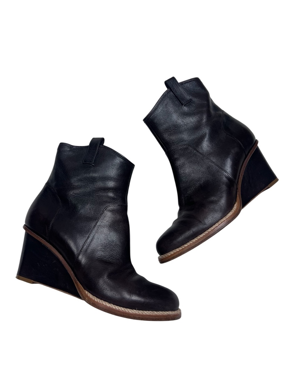 Maison Martin Margiela Paris Dark Brown Leather Wedge Ankle Boots Size 36